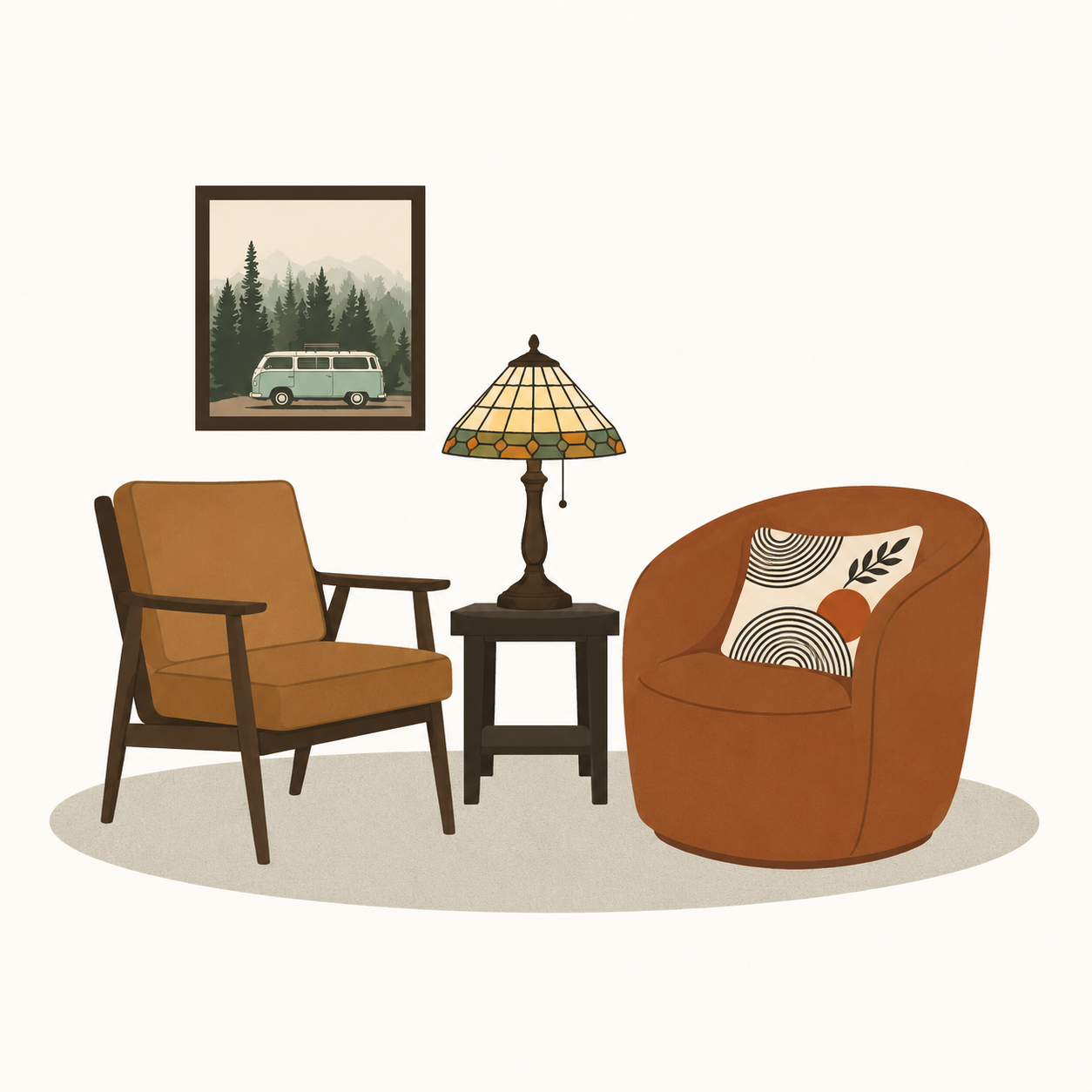Two chairs and a lamp — a typical session space